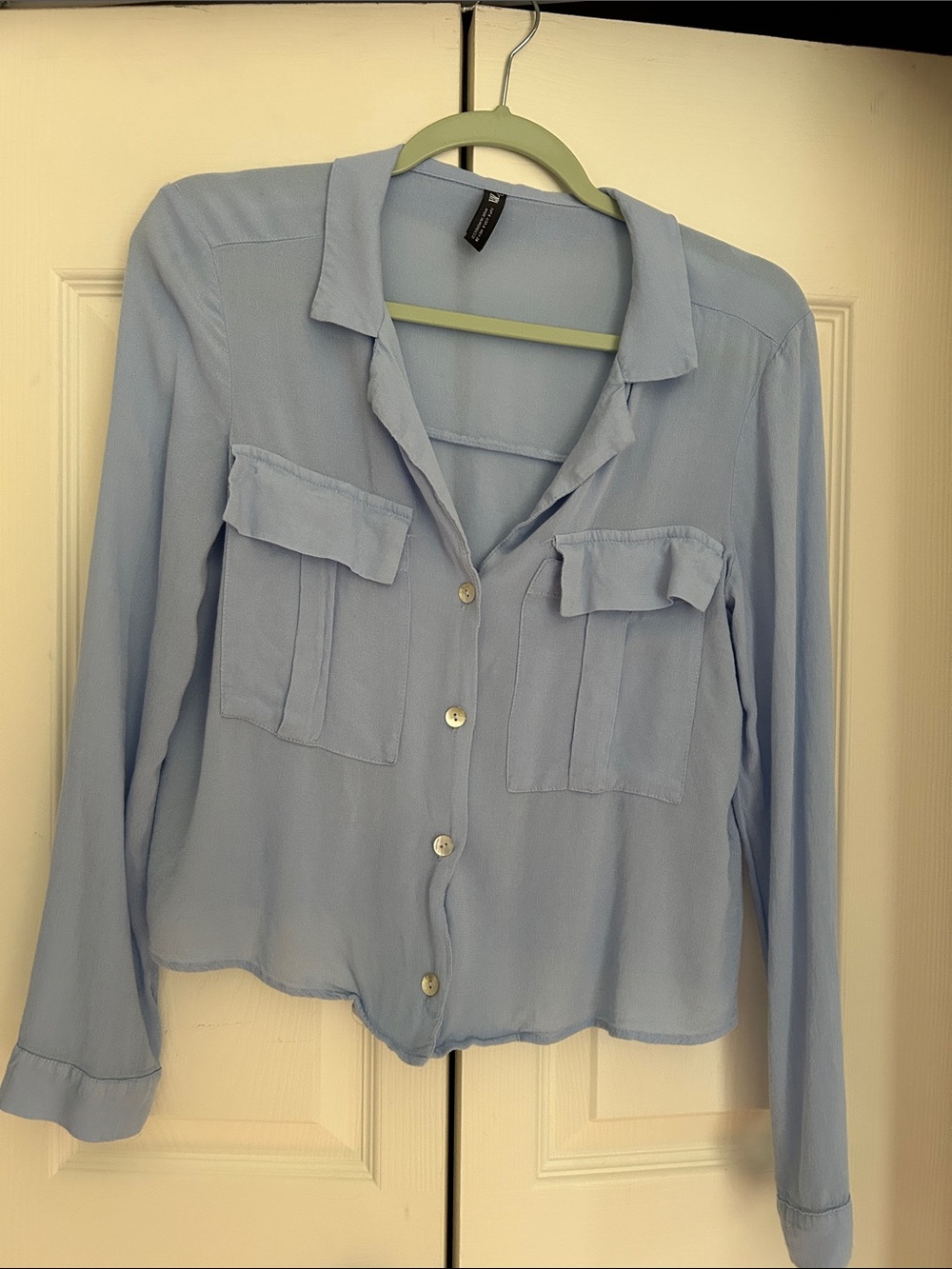 Zara Light Blue Button-Front Shirt with Chest Pockets